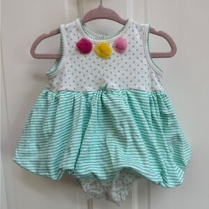 Little Me 9M Girls White & Blue Polka Dot & Stripe Snap Close Dress